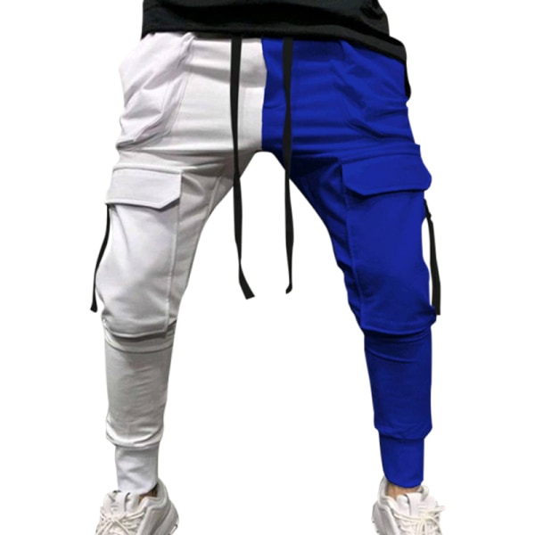 Miesten värikkäitä casual urheiluhousujen kiristysnyöri White Blue,XL