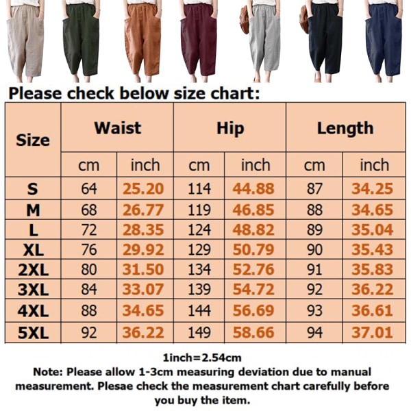 Kvinder bomuld linned bukser med brede ben Casual Baggy cropped bukser Gray,XL