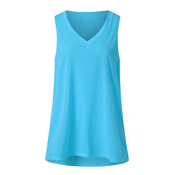 V-ringad ärmlös väst lös t-shirt med camisole-topp för kvinnor blue, S