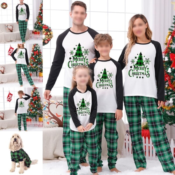 Mamma Pappa Barn Toppar och byxor Sovkläder Långärmade PJ-set Green Child-2Y