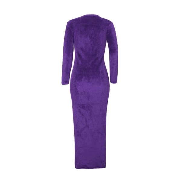 Langærmede maxikjoler til kvinder, trøje afslappet kjole med rund hals Purple 2XL