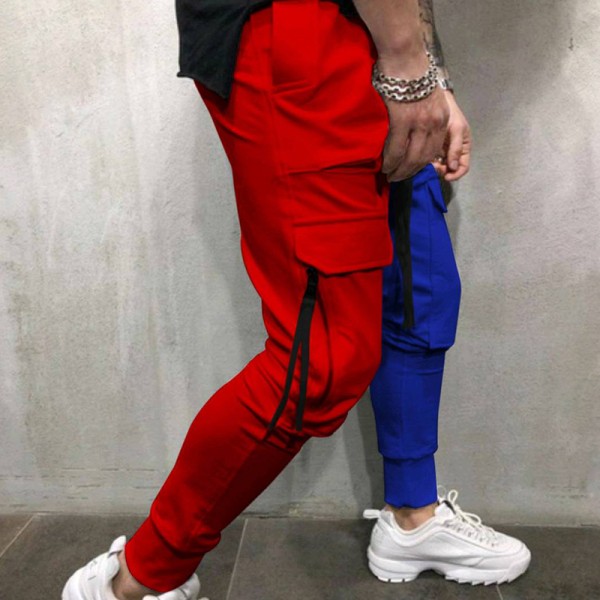 Mænd, der syr farverige afslappede sportsbukser med snøre Red Blue,XL