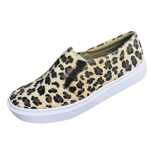 Kvinnor Slip On Walking Shoes Platta Casual Sneakers Leopard Print 40