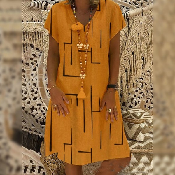 Kvinder V-hals A Line-kjole Mini Kjoler Kortærmet Summer Beach Orange XL