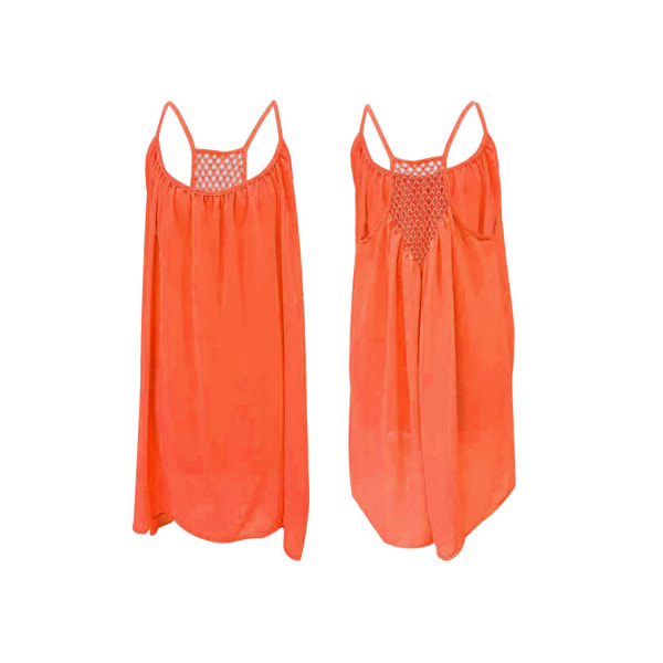 Kvinder Tankkjole Cover Up Mesh Patchwork Chiffonkjole med åben ryg Orange M