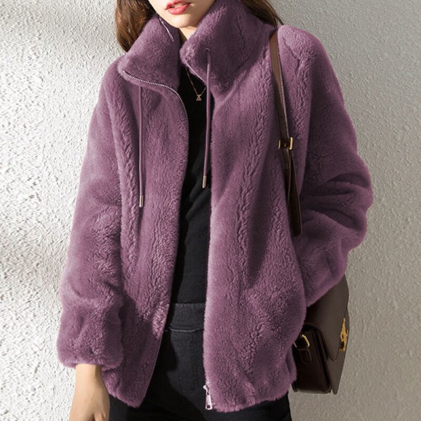 Dam Långärmad Enfärgad Full Zip Coat Fuzzy Fleecejacka Purple S