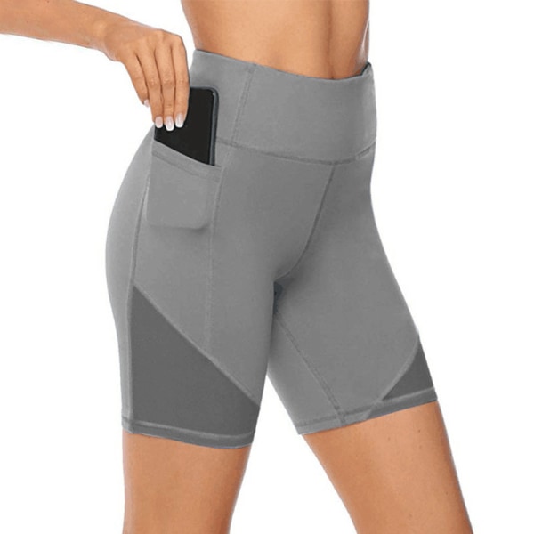 Kvinders højtaljede yogashorts Skinny Workout-sidetaske gray,XL