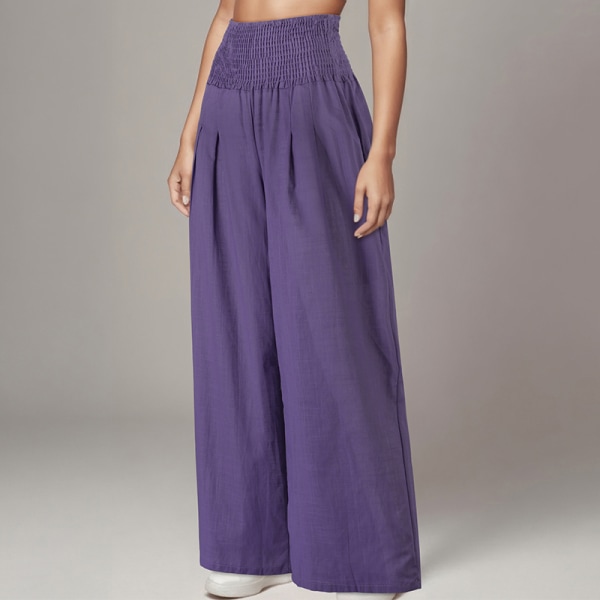 Kvinder højtaljeunderdele Løs afslappet bomuldslinned Pant med brede ben Purple L