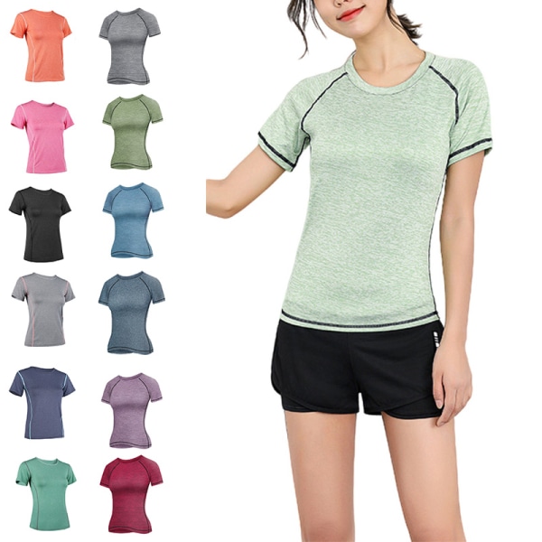 Elastisk yoga T-shirt för kvinnor Träning Snabbtorkande Elf Green Short Sleeve,XXL
