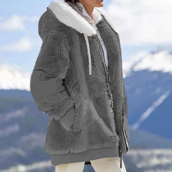 Naisten yksivärinen neuletakki vetoketjullinen Sherpa-takki Dark Gray 5XL