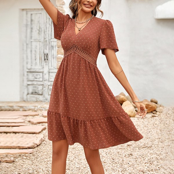 Dame sommer strand solkjole kort kjole V-hals mini kjole fest Red M 3bbd |  Red | Polyester | Fyndiq