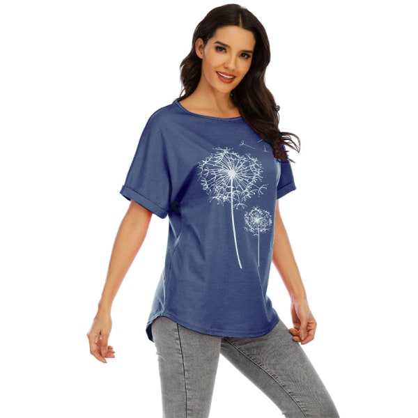 Printed rundhalsade tröja Top kortärmad T-shirt Blue,XXL