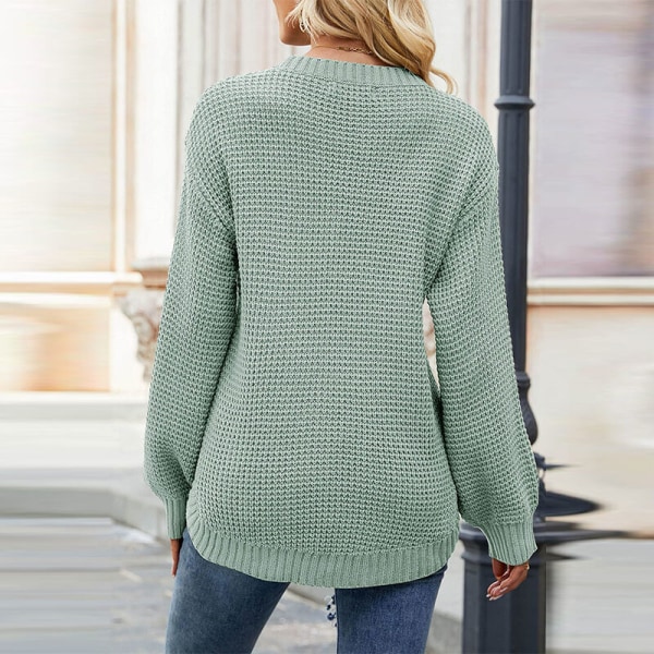 Ensfarvet sweater langærmet dametrøje Mint Green XL