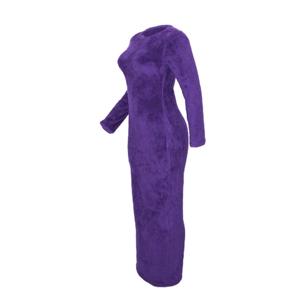 Langærmede maxikjoler til kvinder, trøje afslappet kjole med rund hals Purple S