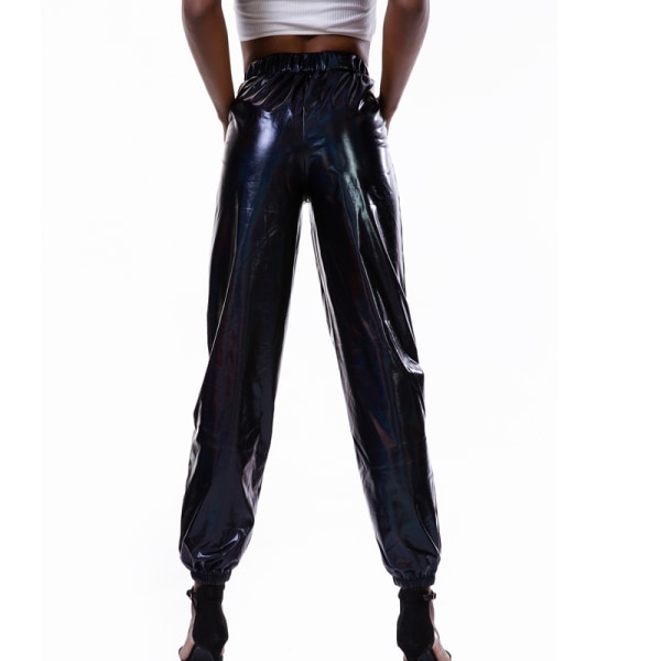 Kvinder High Waist Bukser Metallic Loungewear Shin Bukser Fantasy Black L
