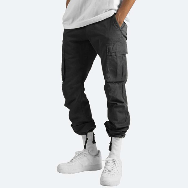 Mænds elastiske talje Loungewear ensfarvede bukser Black 5XL