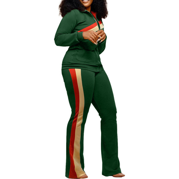 Dame-splejsede træningsdragt-sæt med fuld lynlås, todelt outfit Green 3XL