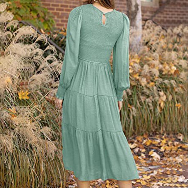 Kvinnors veckade ryggknapp Maxiklänningar Loose A Line Dress Swing Light Green M