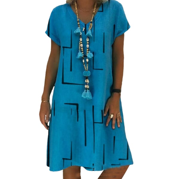 Kvinnor V-hals A Line-klänning Miniklänningar Kortärmad Summer Beach Blue 4XL