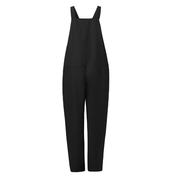 Kvinder Sommerbukser Jumpsuit Bomuld Linned Overall Suspender Bukser Black,3XL