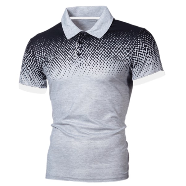 Slim Fit kortärmad pikétröja för män Färgmatchande T-shirts Light Grey Black,L