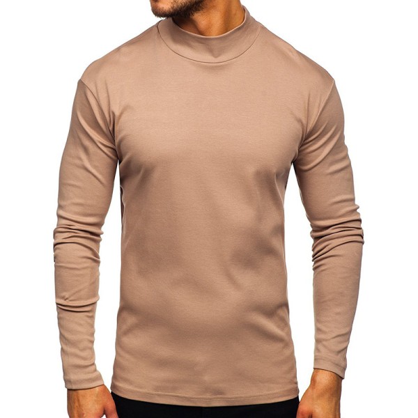 Mænd højkrave Toppe Casual T-shirt Bluse Pullover Sweatshirt Khaki L