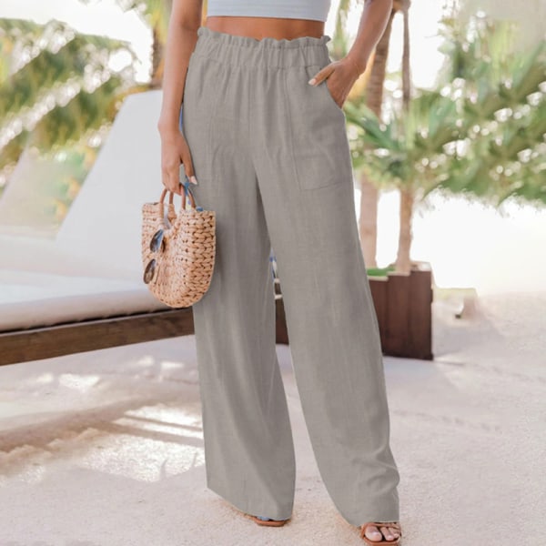 Kvinder brede ben bukser Mid waist Loungewear Khaki 3XL