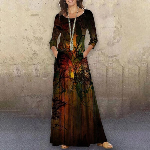 Dam abstrakt printed hellängd klänning blommig print Maxi Element-F XL