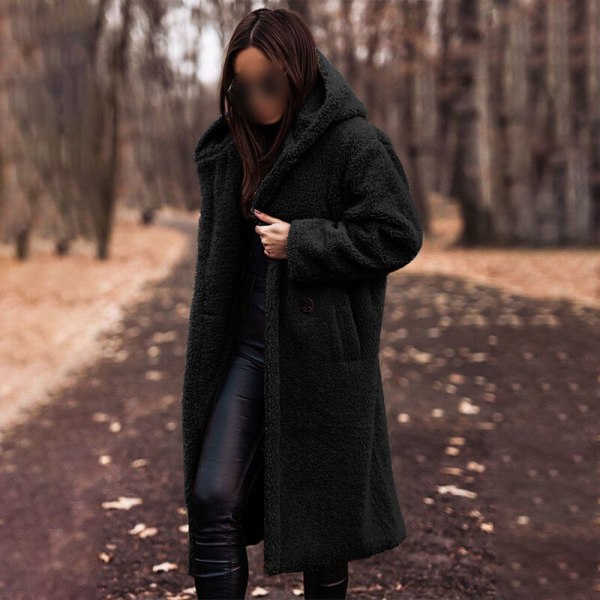 Naisten yksivärinen taskuilla Päällystakit Edessä avoin casual takki Black XL
