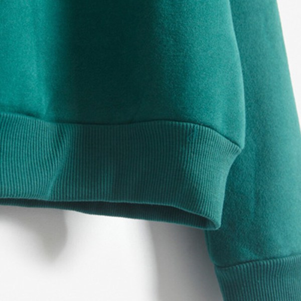 Langærmet ensfarvet sweatshirt til kvinder med rib tykke plystrøjer Grön 2XL