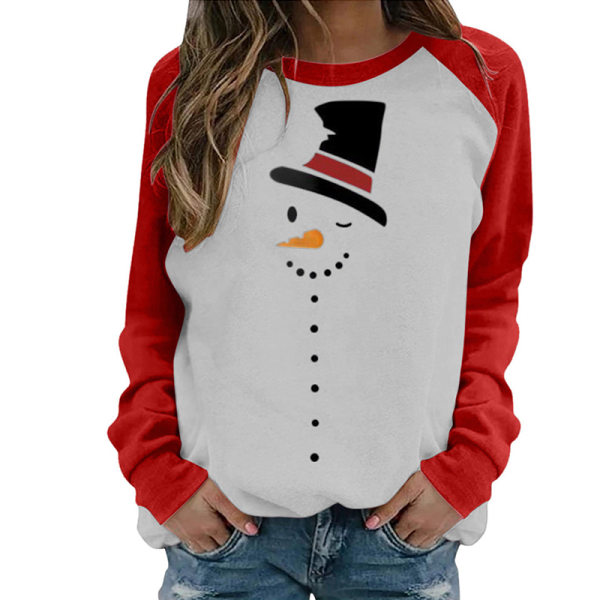 Kvinder Elk Printet Tunika Bluse Langærmet Jul T-shirt Snowman Print L