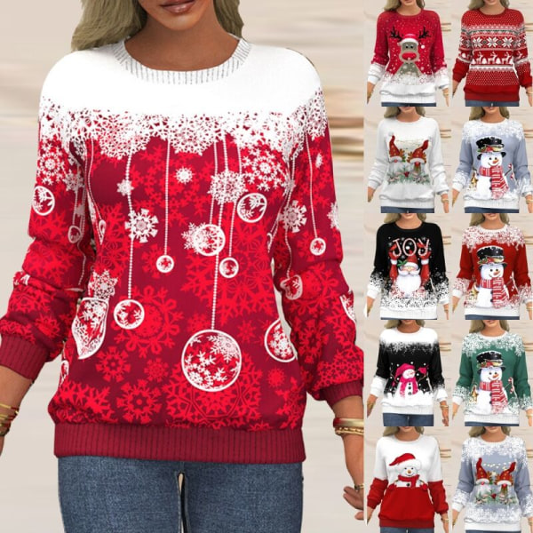 Dame Xmas Pullover Santa Claus Printed Christmas Sweatshirt Grått rött M