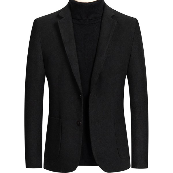 Mænd Suit Krave Ulden Outwear Langærmet Business Jakke Arbejde J003 Svart 3XL