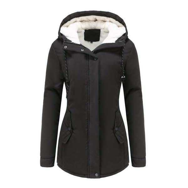 Dame tyk varm vinter hættejakke dame casual jakke Black XL