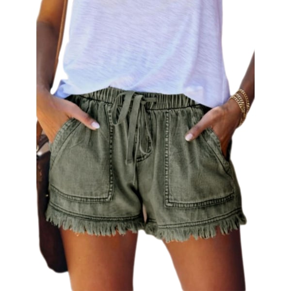 Kvinder Casual kvaster Street Wide Leg Shorts Hot Pants Jeans Green,S