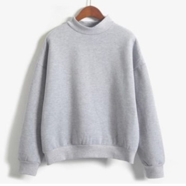 Dam långärmad enfärgad tröja Ribbed Thicken Plush Pullover Grå L