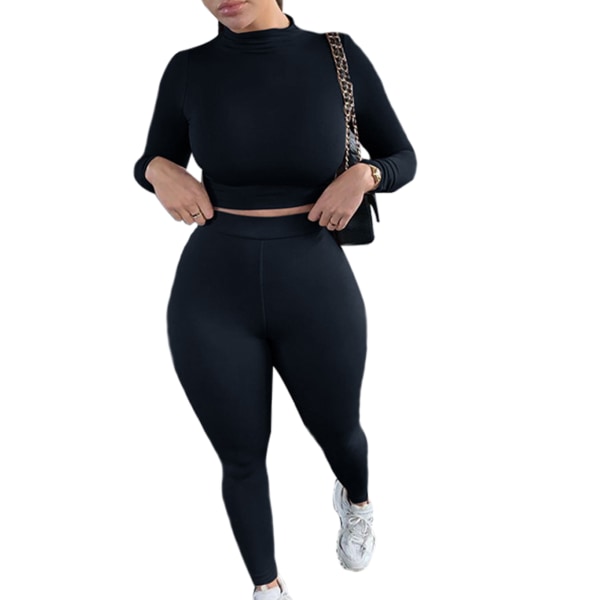 Sömlösa sportkläder för kvinnor yoga toppar/byxor gym aktiv black,L