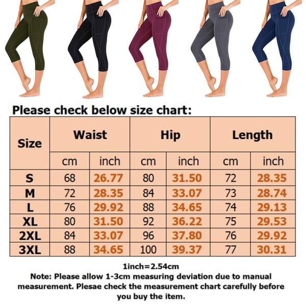Capri Yoga byxor för kvinnor med hög midja, cropped byxor Pocket Fitness black,XXL