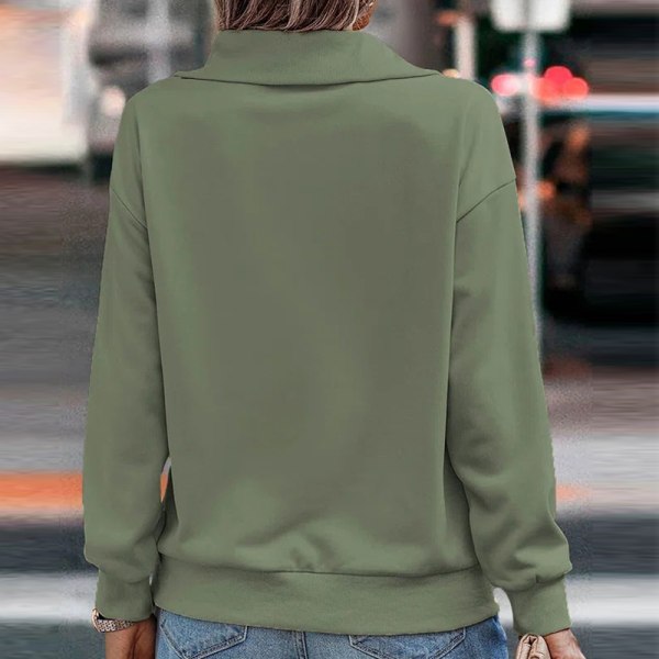 Kvinder langærmet ensfarvet lynlås sweatshirts med høj hals Green XL