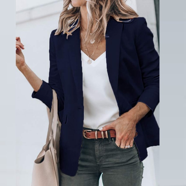 Kvinnor enkelknäppt ytterkläder öppen front blazer Dark Blue L