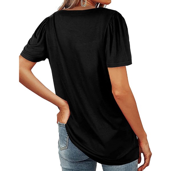 Kvinnor Kortärmade T-shirts Fyrkantiga Hals Toppar Black S