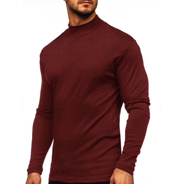 Mænd højkrave Toppe Casual T-shirt Bluse Pullover Sweatshirt Claret 2XL
