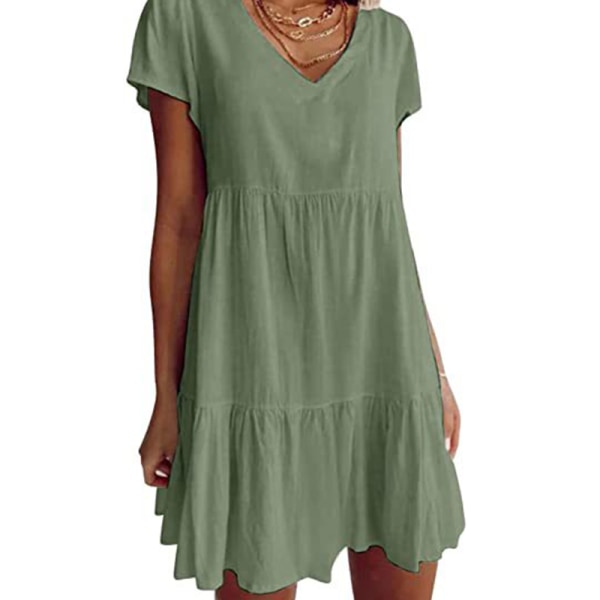 kvinder sommer kortærmet flæsekant tunika t-shirt Kjoler Green M