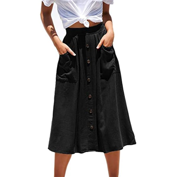 Kvinnor hög midja midikjol volangkjolar Black XL