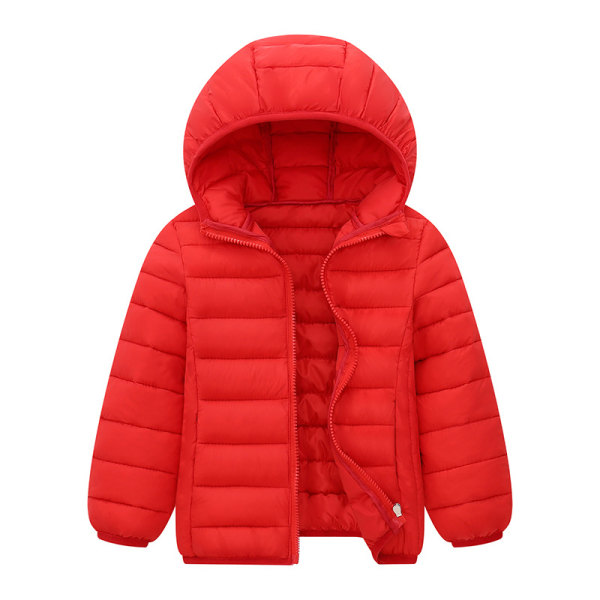 Lasten yksiväriset pitkähihaiset hupulliset takit edessä vetoketjullinen ulkovaatteet Red 110cm
