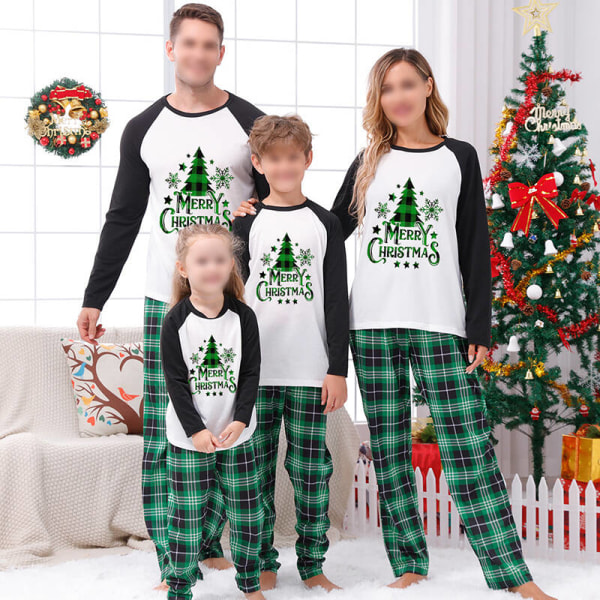 Mamma Pappa Barn Toppar och byxor Sovkläder Långärmade PJ-set Green Child-2Y