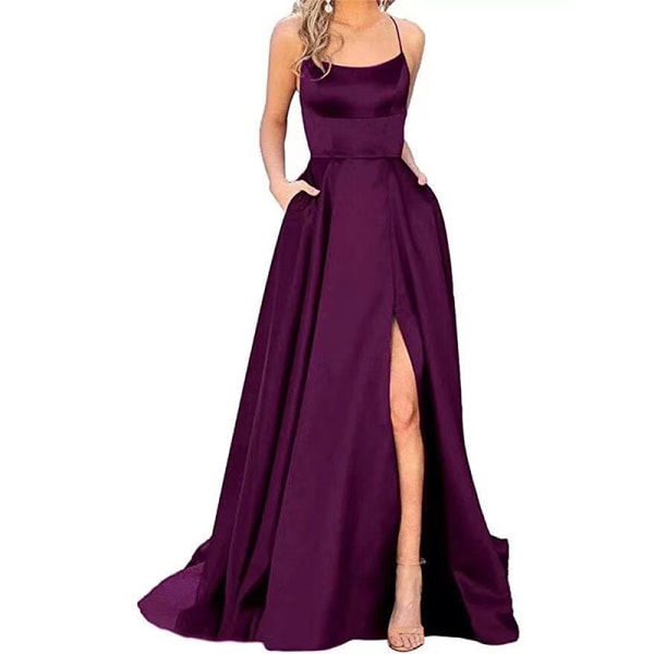 Naisten pitkä mekko Scoop Neck Spaghetti Straps Maxi Mekot Sexy Purple S