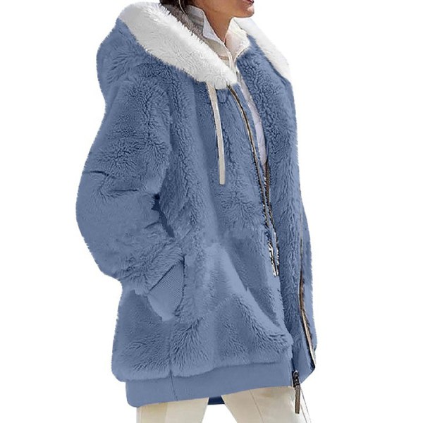 Naisten yksivärinen neuletakki vetoketjullinen Sherpa-takki Blue 3XL