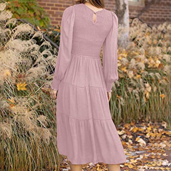 Kvinnors veckade ryggknapp Maxiklänningar Loose A Line Dress Swing Pink M