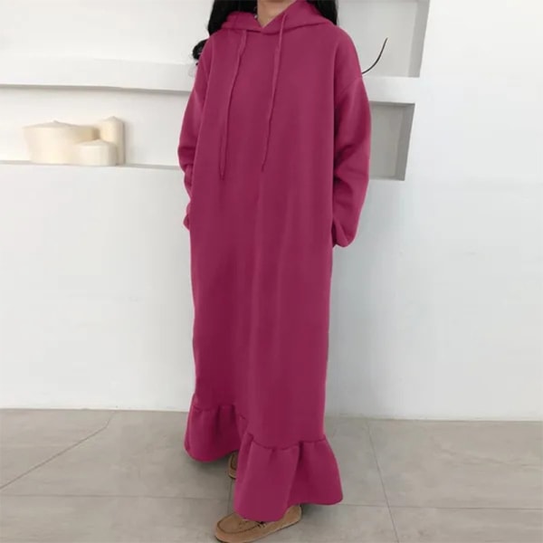Kvinder ensfarvede hættetrøje med snøre Sweatshirt Maxikjoler Rosenröd XL